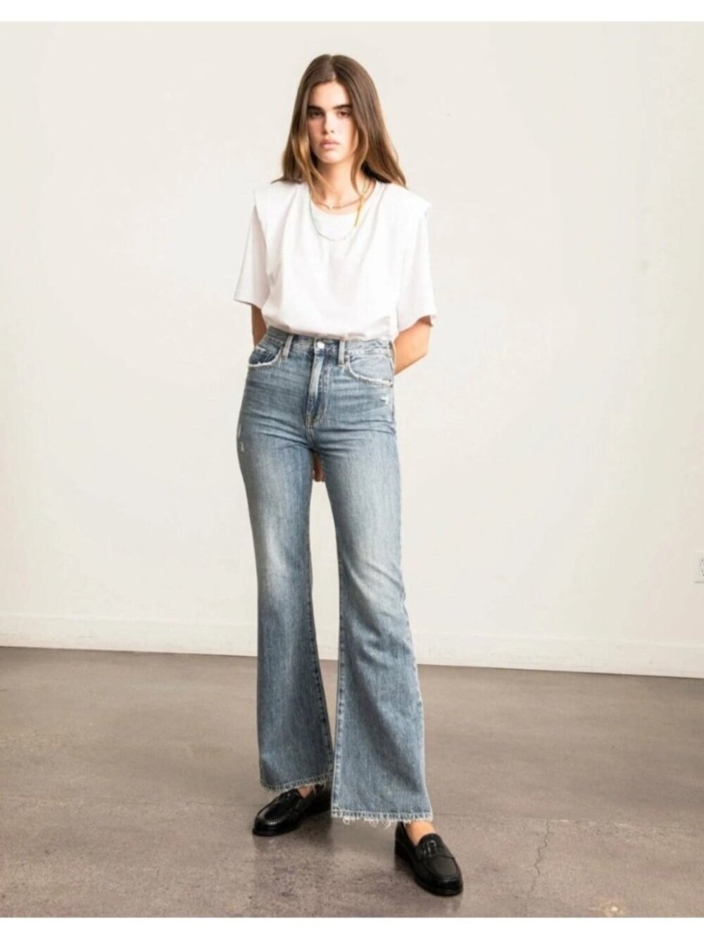 NEW Pistola Stevie Flare Jeans Distressed High-Rise Vintage Inspired 26 Casual